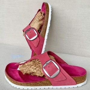 BIRKENSTOCK Big Buckle Gizeh Suede Leather Pink Fuchsia Sandals Size 40